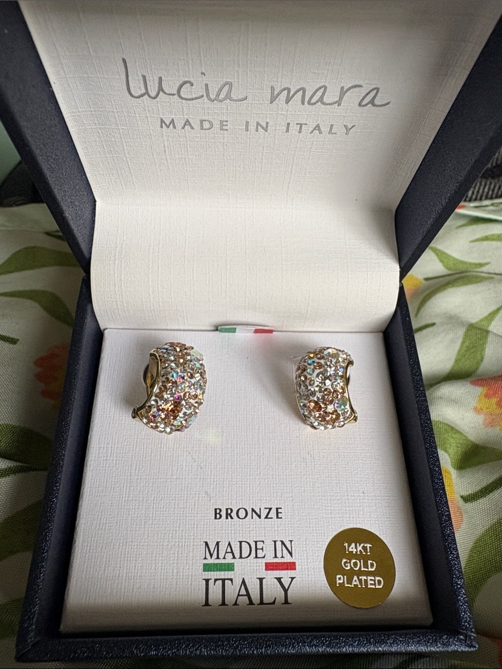 14KT Gold-Plated Multicolor Crystal Clip-On Earrings